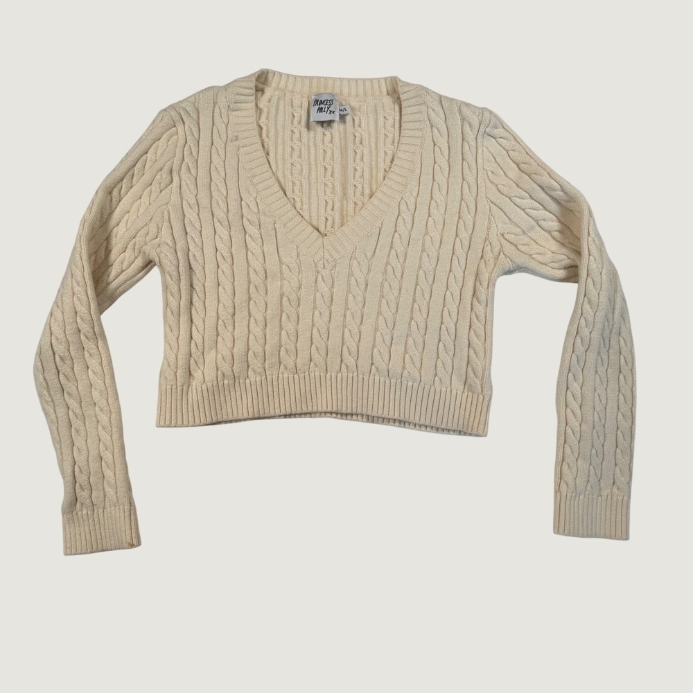 Princess Polly Women Cream Cable Knit Cropped Sweater Preppy Academia Tennis M